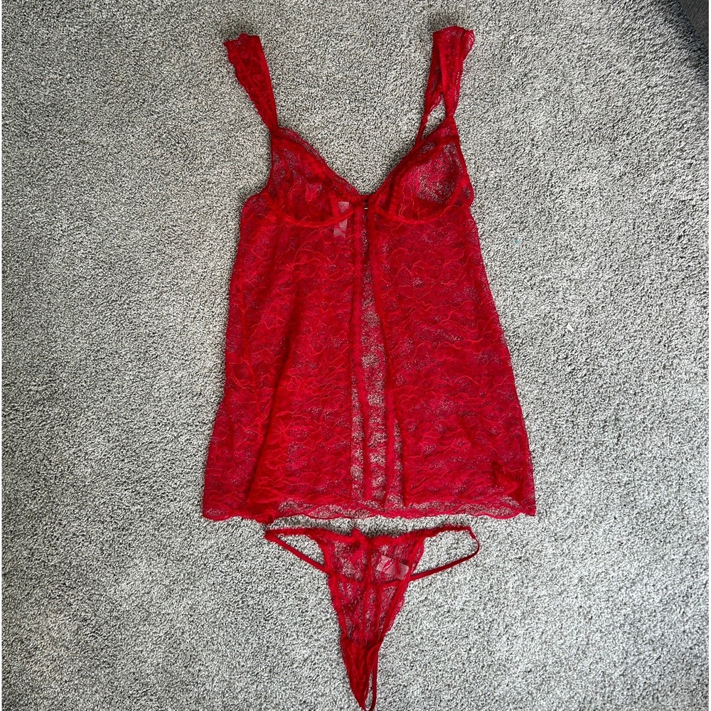 Y2K Victoria's Secret Rose Lace Open Front Babydoll &‎ Panty Set Size Small